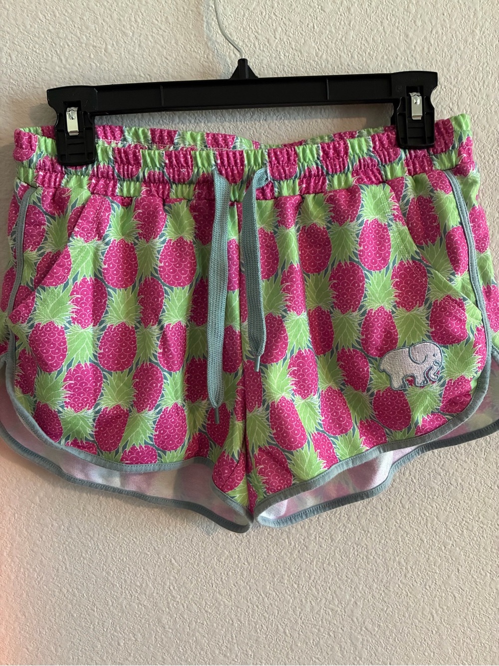 Ivory Ella Women’s Pink Pineapple Print Athletic Shorts with Elephant Logo
